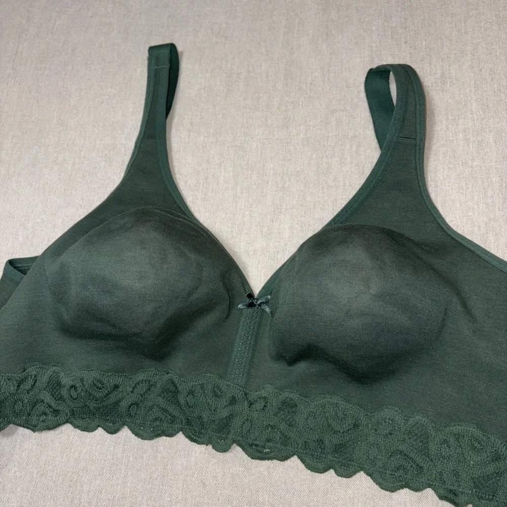 Cacique Bra 48D green wireless Lace‎ unlined full coverage No Wire